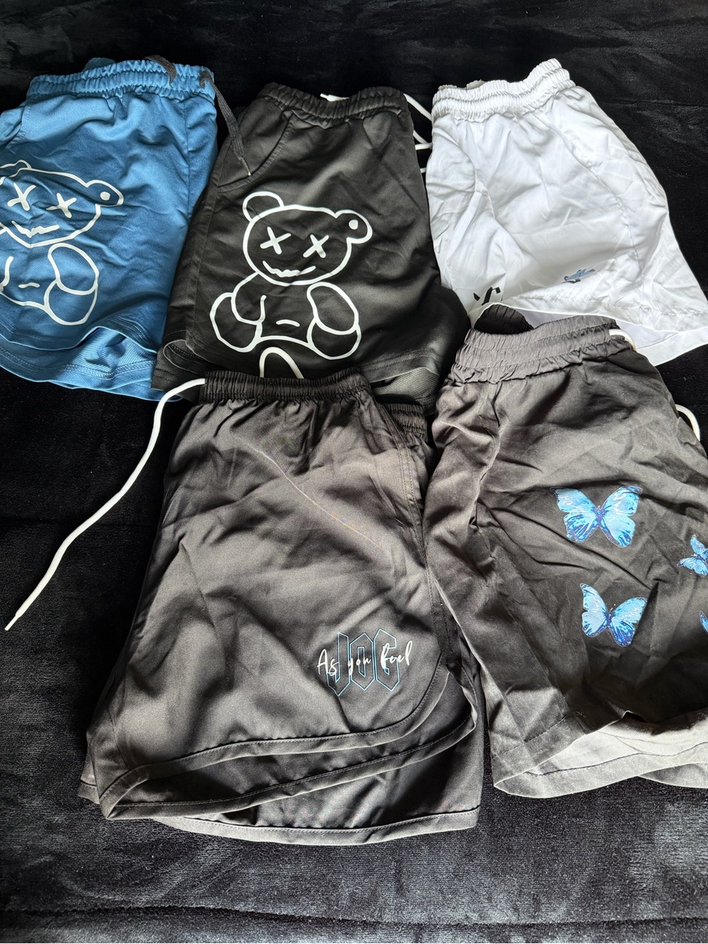 Cute Graphic Athletic Shorts bundle- Black, Blue, White